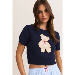 Le Lis Blue Knit Top with Bear Design